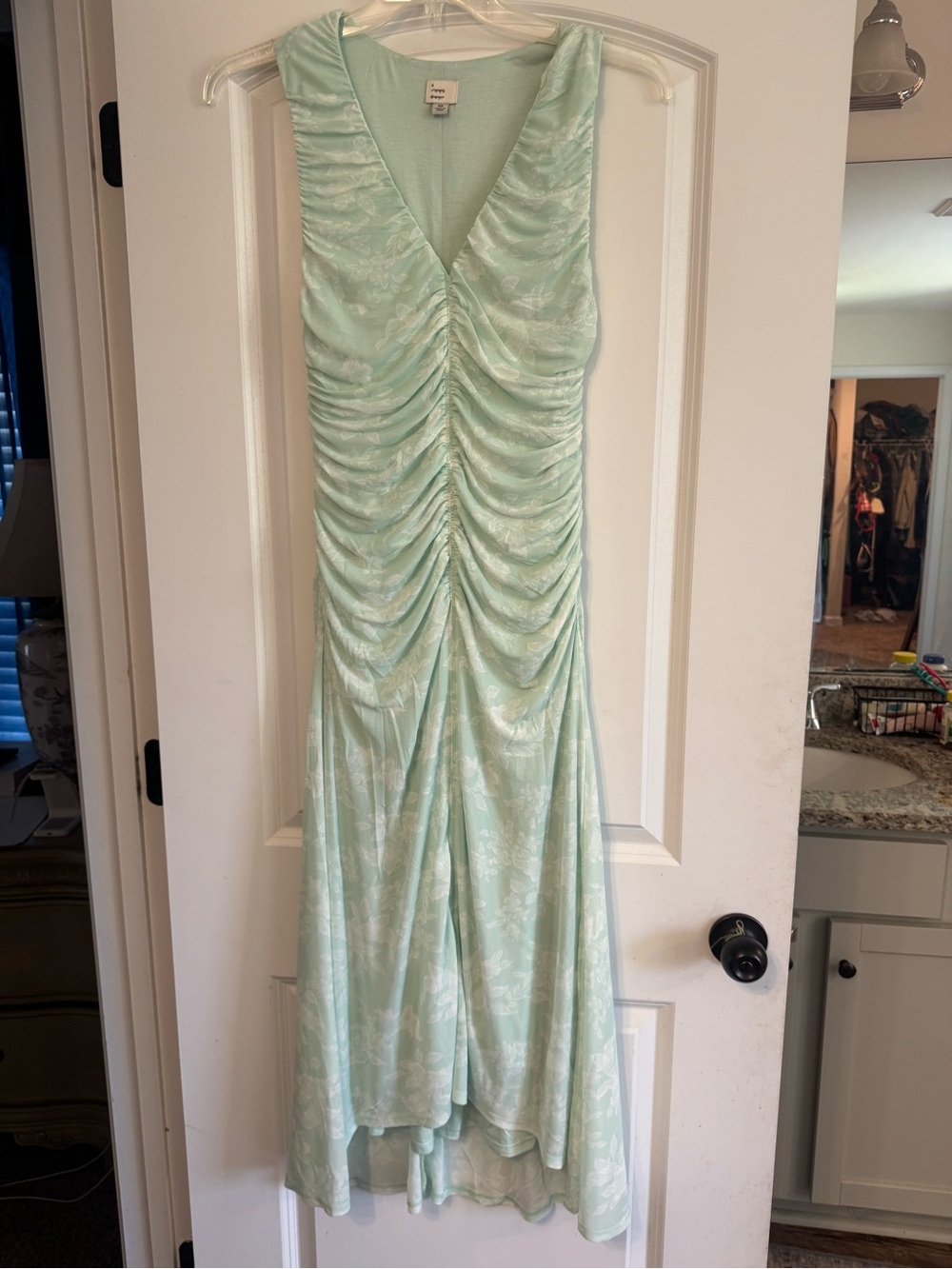 a new day Mint Green Ruched V-Neck Maxi Dress